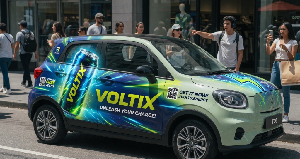 Leapmotor T03 mit Voltix Werbebeschriftung in Berlin